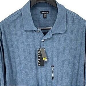 Van Heusen Men's Polo Shirt Big Tall‎ Blue Long Sleeve Pull Over Cotton 3XLT